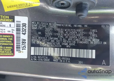 2013 Toyota Sienna Le V6 8 Passenger z USA, uszkodzony, nr VIN 5TDKK3DC9DS340226